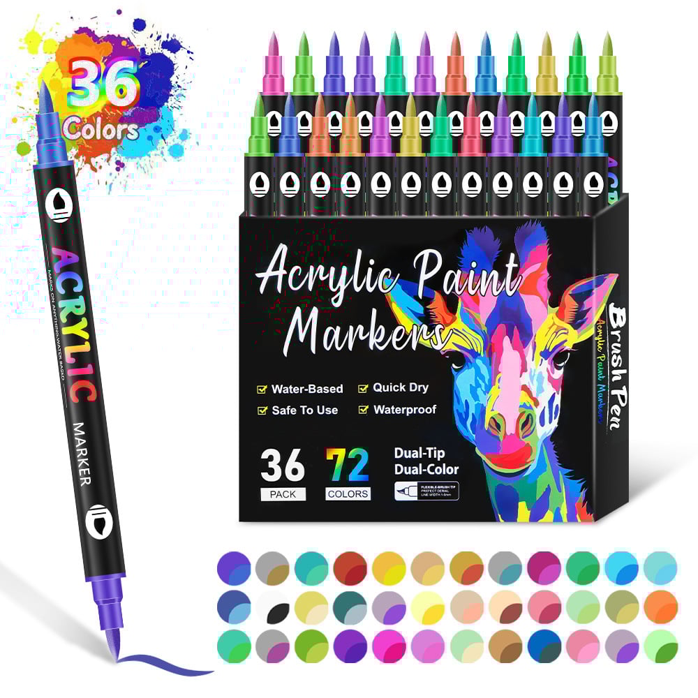 🔥Last Day Promotion-49%OFF - Dual Tip Acrylic Paint Pen Marker - 24/48/72/120 Colours