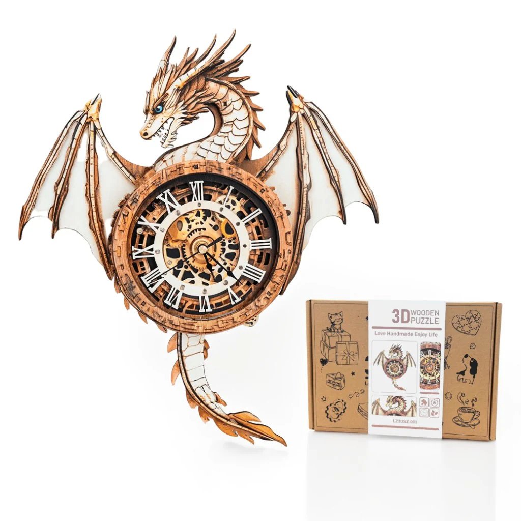 🔥Last Day 49% OFF - Ancient Dragon 3D Wooden Puzzle Clock DIY Craft Kit🐉