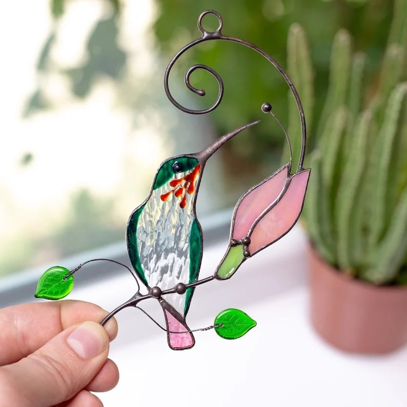 🔥Handmade Stained Hummingbird Suncatcher