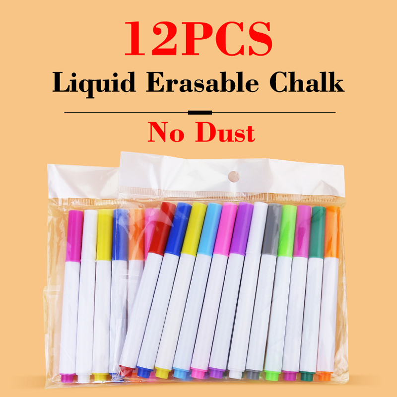 (Refill Pack for Children Magic Drawing Book)12 Pcs Water-soluble Liquid Chalk Pen Set