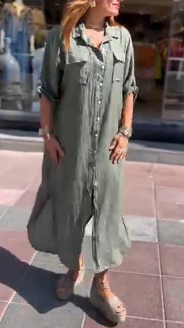 Ladies' Collar Solid Color Slit Loose Casual Dress