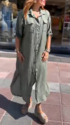 Ladies' Collar Solid Color Slit Loose Casual Dress