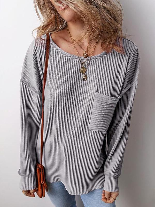 Women's casual round neck loose long sleeve T-shirt
