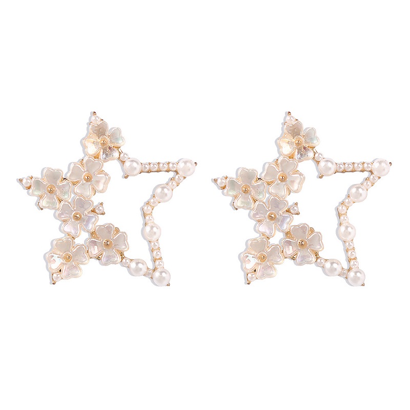 Fashion Pearl Flower Star Earrings for Women Lovely Geometric Stud Earrings Jewelry