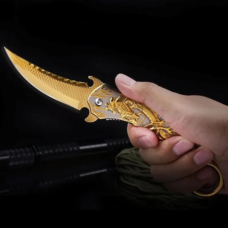 Blue Dragon Knife Dark Side-9Cr18Mo BLADE Pocket Folding Knife With Sheath