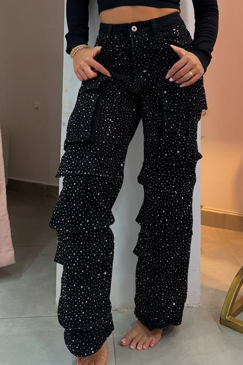 Women's Multi-pocket Rhinestone Casual Jeans --(SIZE:UK8-22,EU36-50)