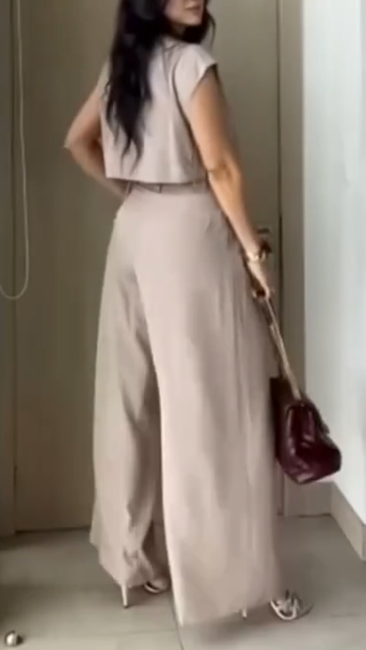 Ladies' Round Neck Top and Pants Casual Commuting Set