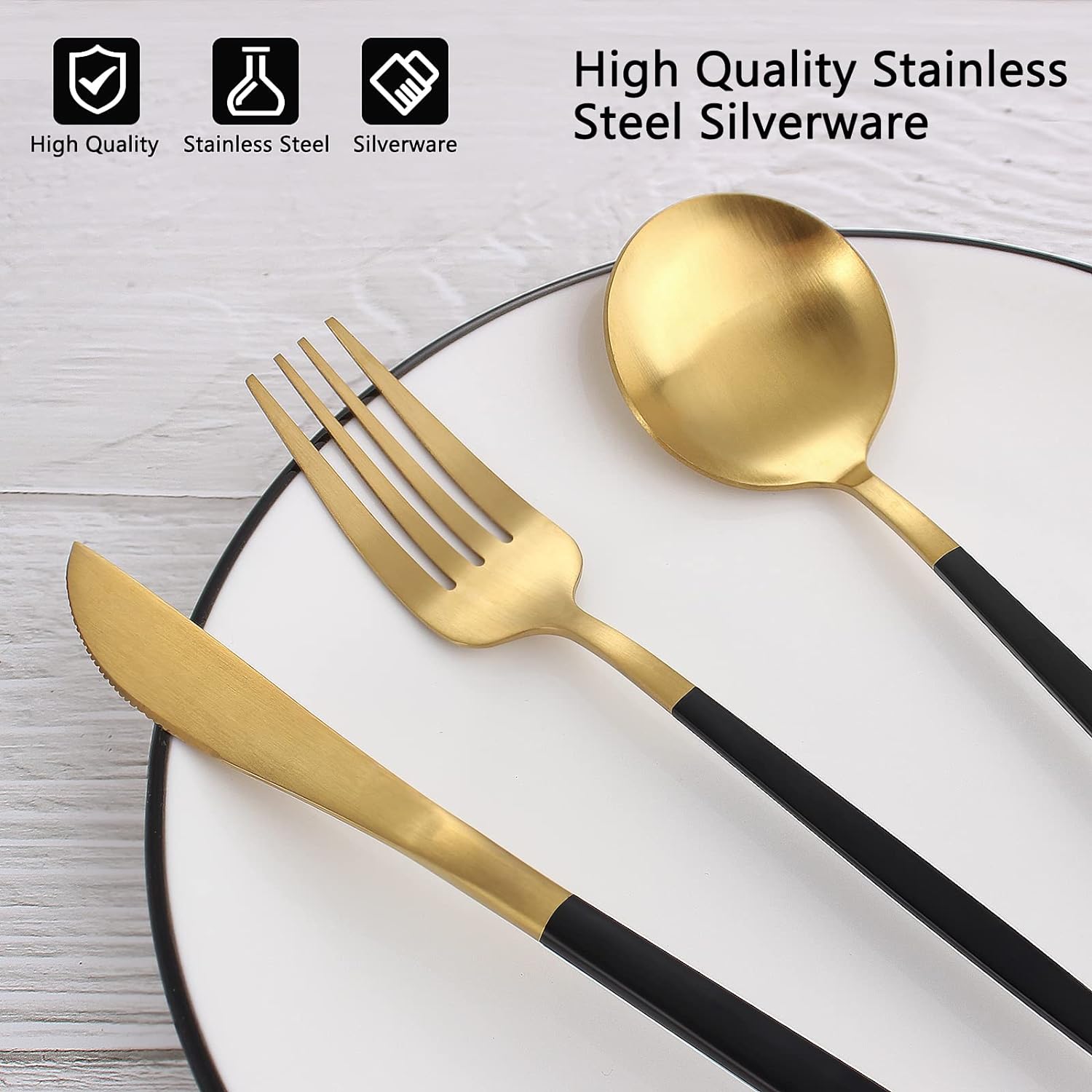 Matte Gold Silverware Set, VANVRO 40-Piece Stainless Steel Flatware Set, Satin Finish tableware Cutlery Set, Service for 8, Home and Restaurant, Dishwasher Safe