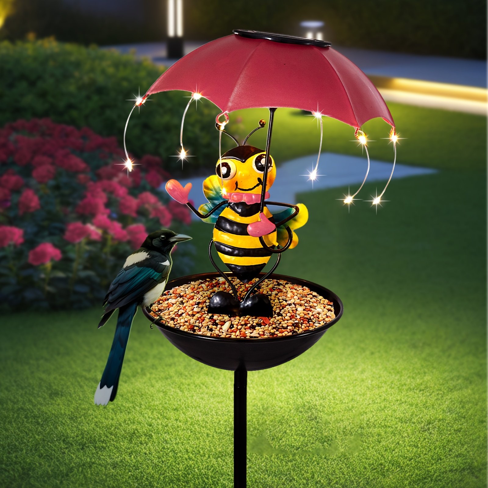 🎁TikTok Last Day Sale - 70% OFF🔥Solar-Powered LED Animal Umbrella Light with Bird Feeder（Frog/Bee/Flamingo）
