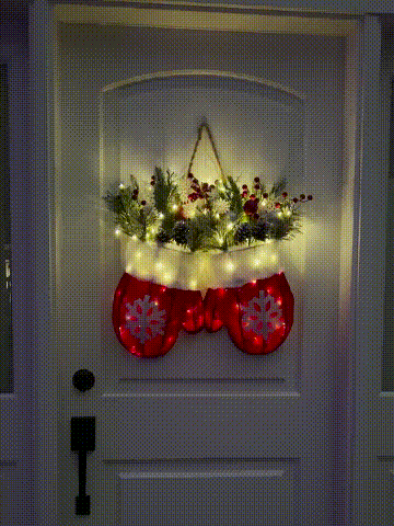 🎁TikTok Last Day Sale - 70% OFF🎉Twinkling Christmas Mitten Wreath with LED Lights