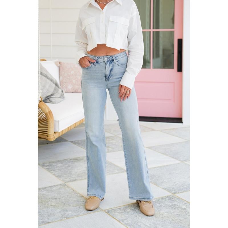 High Rise Vintage Wash Tummy Control Top Straight Leg Jeans(Buy 2 FREE SHIPPING & SAVE ＄9)