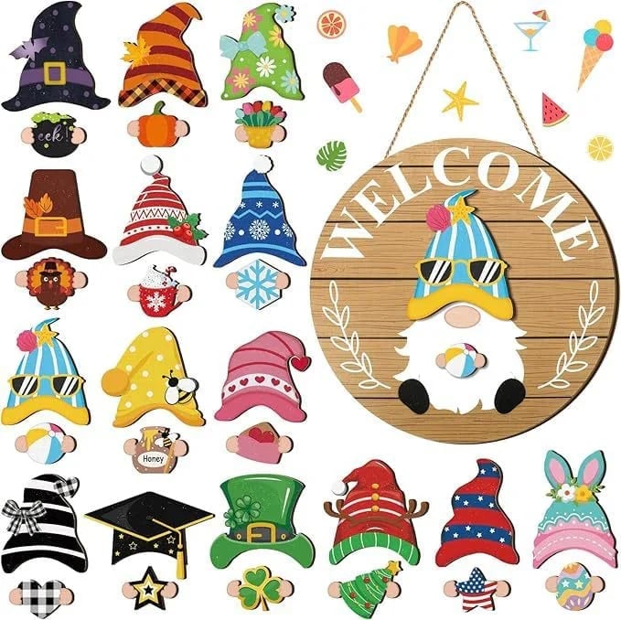 🎅2025 Halloween Sale 50%Off🎄Interchangeable Wooden Gnome Welcome Sign