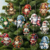 12 PCS Handcrafted Wooden Christmas Gnome Hanging Ornaments - No Batteries Required