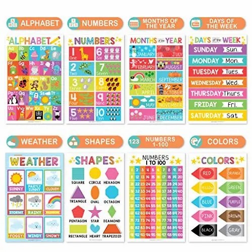 16-Pack Vibrant Educational Posters for Classroom & Homeschool