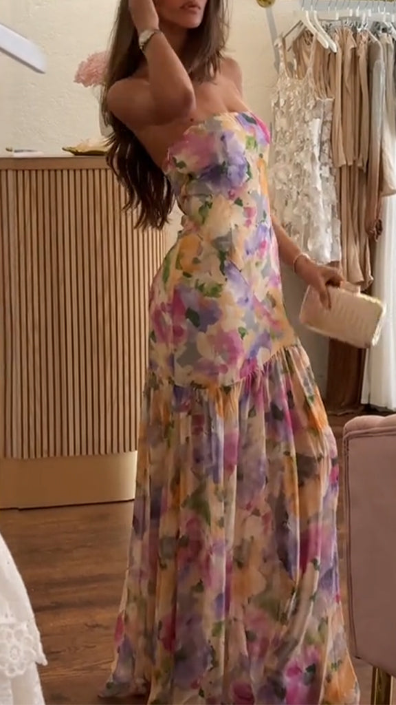 Women's Tube Top Fishtail Print Dress