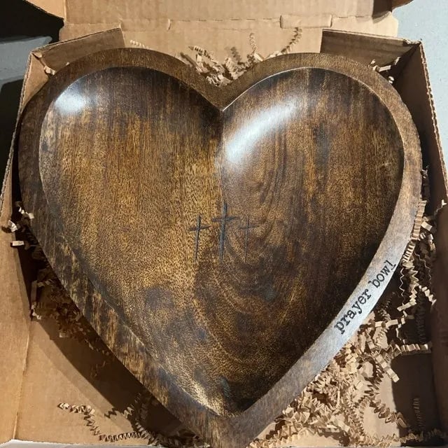 ❤️ Heart Prayer Bowl – Rustic Religious Gift with Prayer Cards