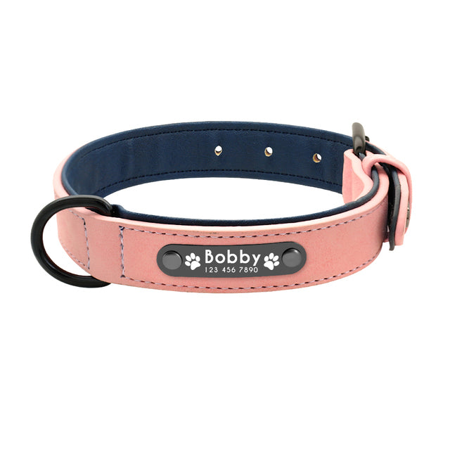 Personalized, Custom Engraved Leather Dog Collar & Leash Set