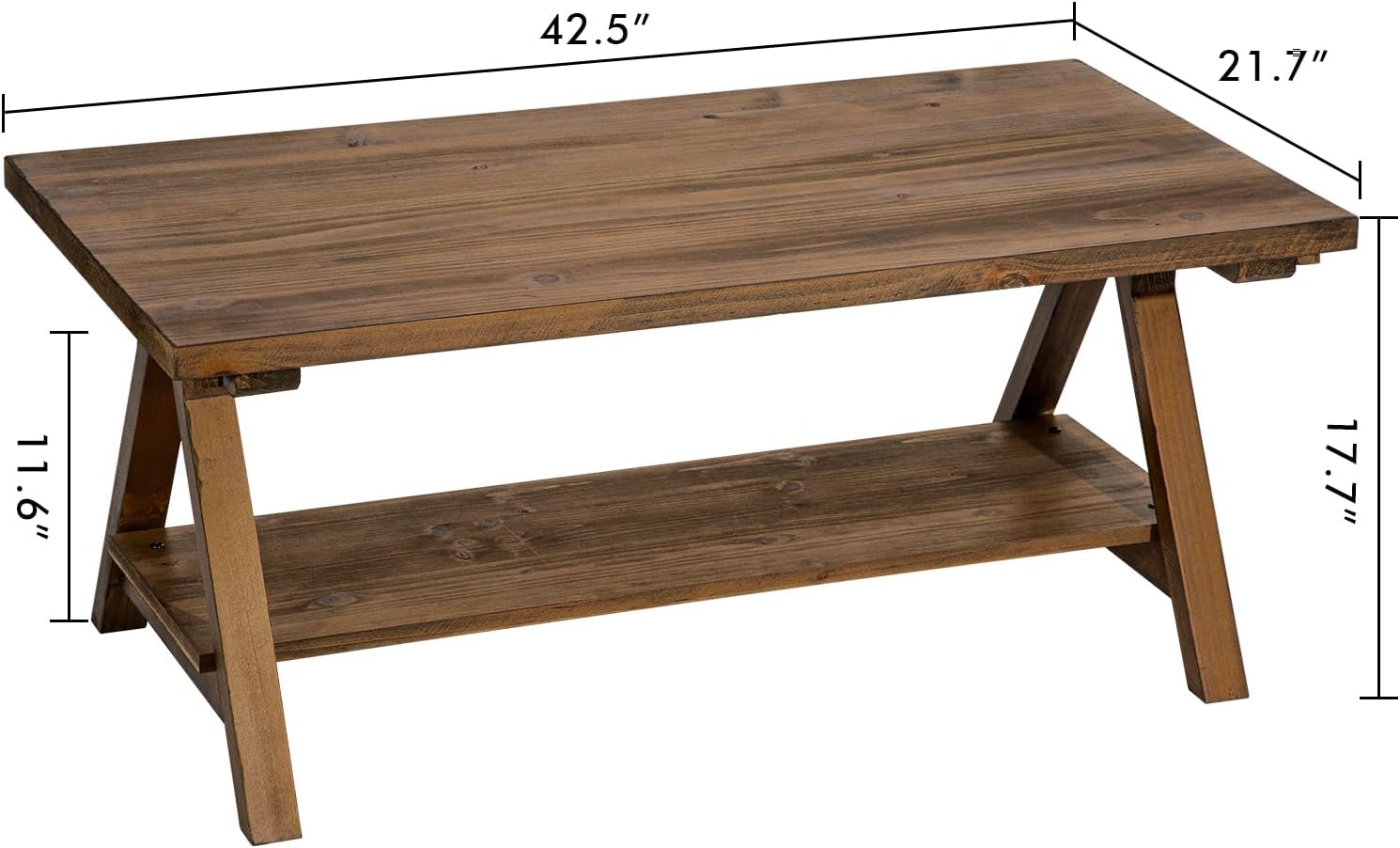 Solid Wood Coffee Table - 42.5” Firwood Farmhouse Rustic Wooden Coffee Tables for Living Room, Solid Firwood Rectangle Coffee Table, Center Table for Living Room, Brown