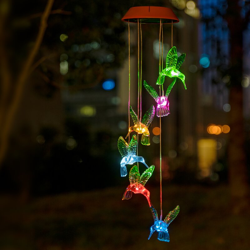 Handmade Solar-Powered Dangling Hummingbird Lights