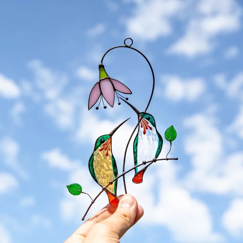 🔥Handmade Stained Hummingbird Suncatcher