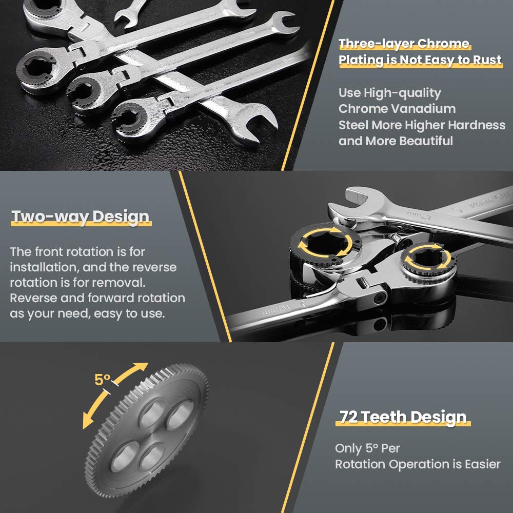 Ratcheting Wrench Set with Open Flex-head