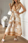 Ladies' V-neck Printed Patchwork Casual Dress
