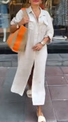 Ladies' Collar Solid Color Slit Loose Casual Dress