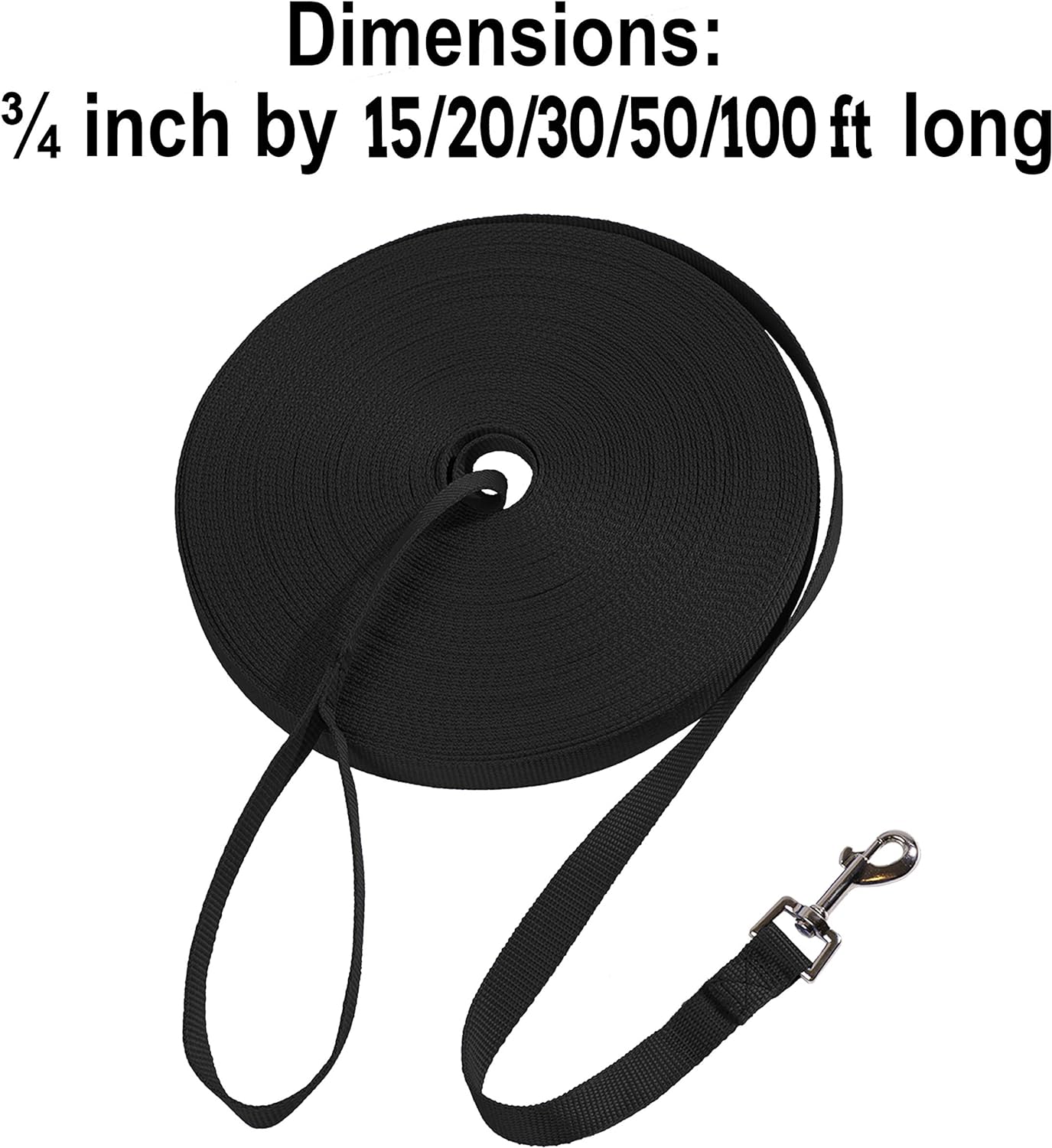 Hi Kiss Dog/Puppy Obedience Recall Training Agility Lead - 15ft 20ft 30ft 50ft 100ft Training Leash - Great for Play, Camping, or Backyard - Black 30ft