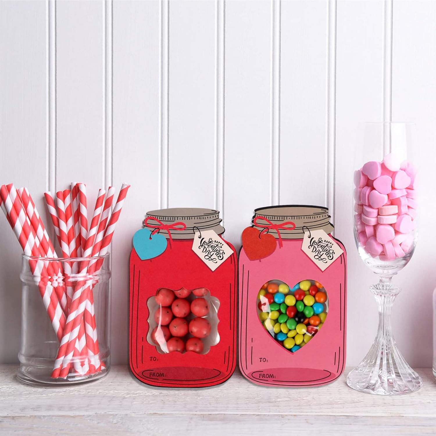 💖Mason Jar Happy Valentines Day Cards(50 PCS)🍬