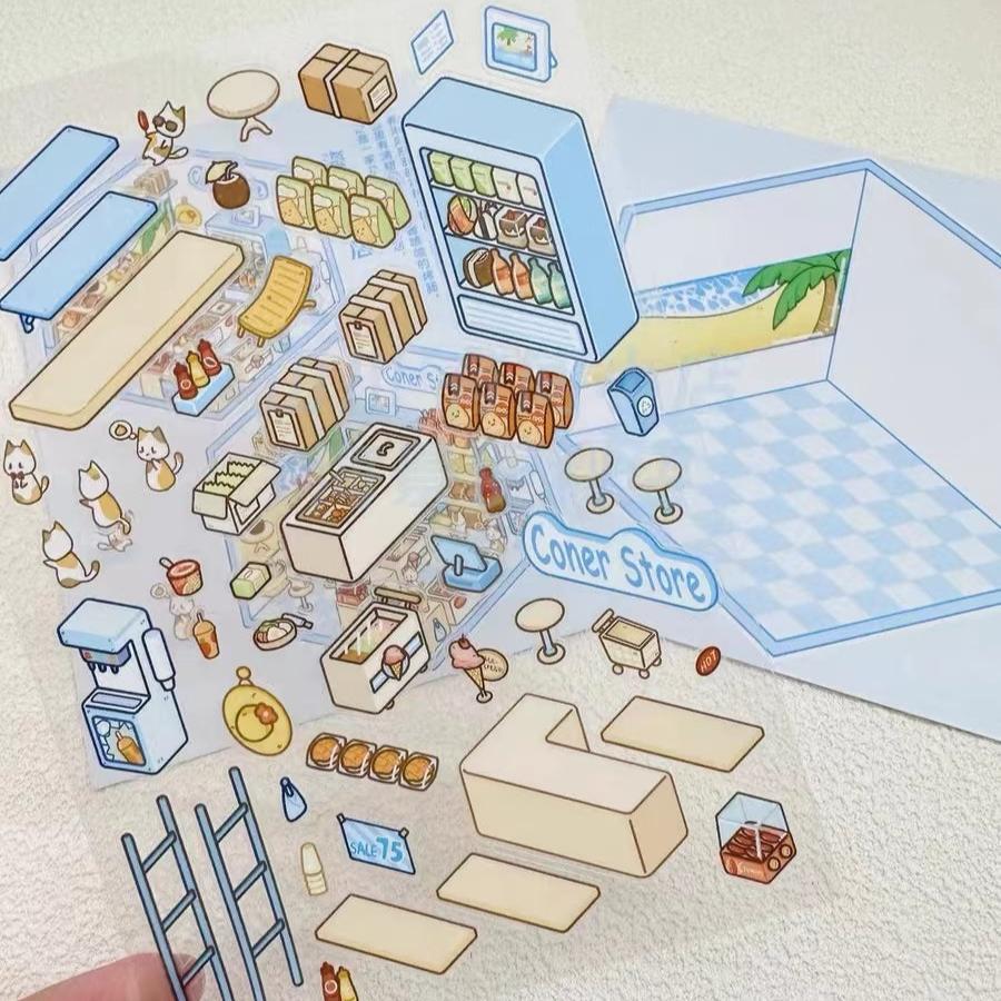 DIY 3D Sticker Scenes|Pizza Shop|Hot Spring|Dim Sum Restaurant|Convenience Store