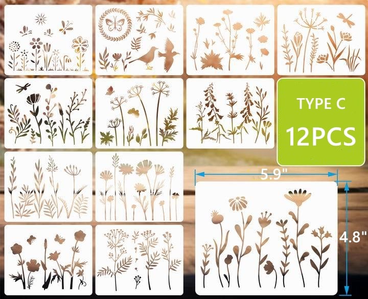 Reusable Wildflower Floral Painting Stencil