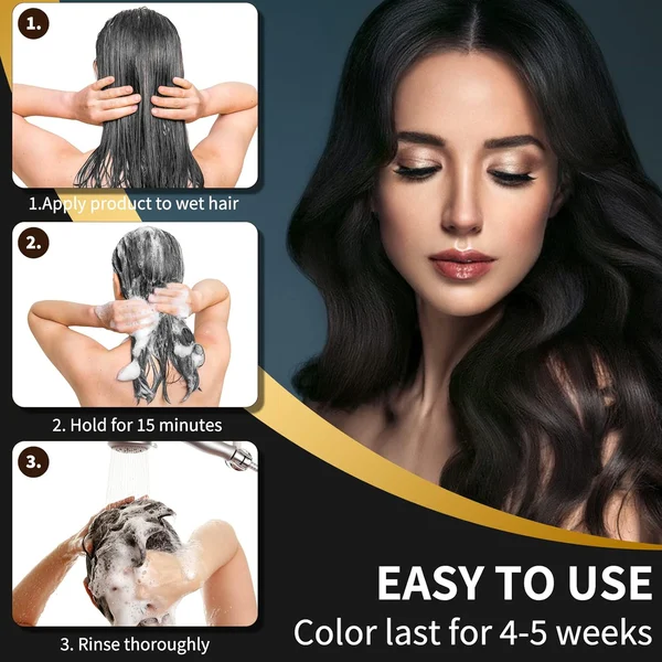 Black Hair Dye Shampoo Instant 3 in 1-100% Black Coverage