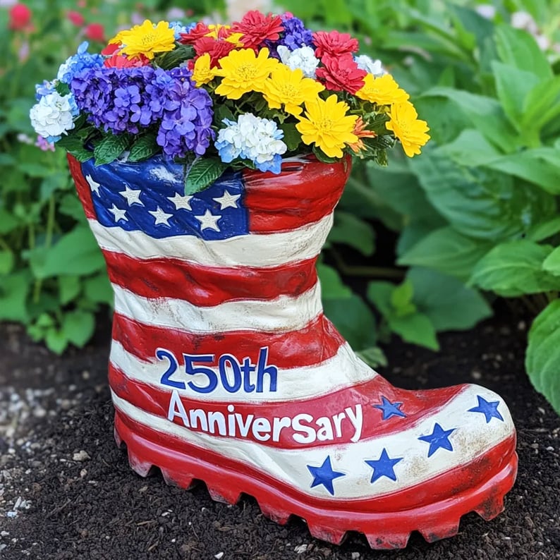 Celebrate 250 Years of Freedom with the Patriotic American Flag Boot Planter