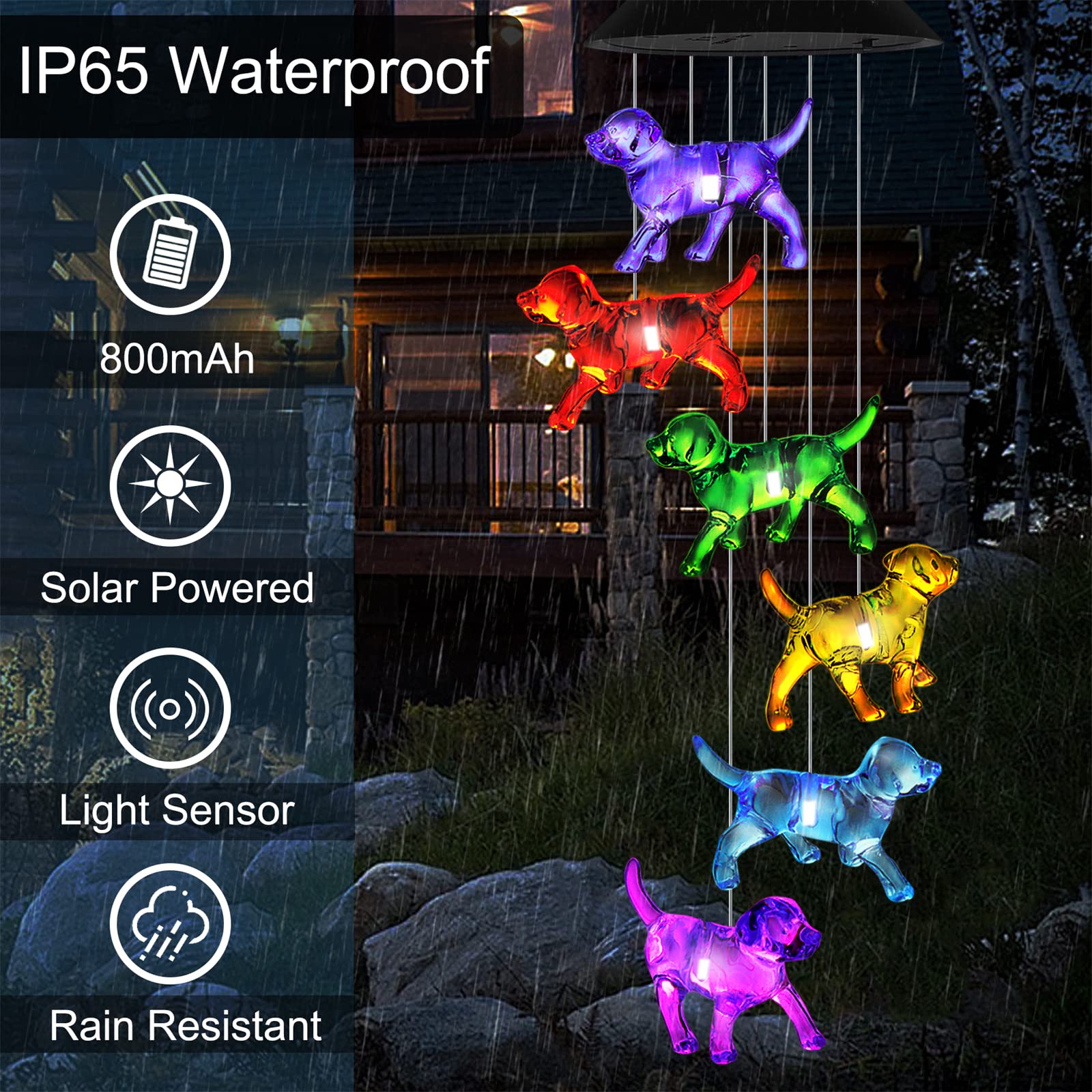 Dogs Color Changing Solar Wind Chime