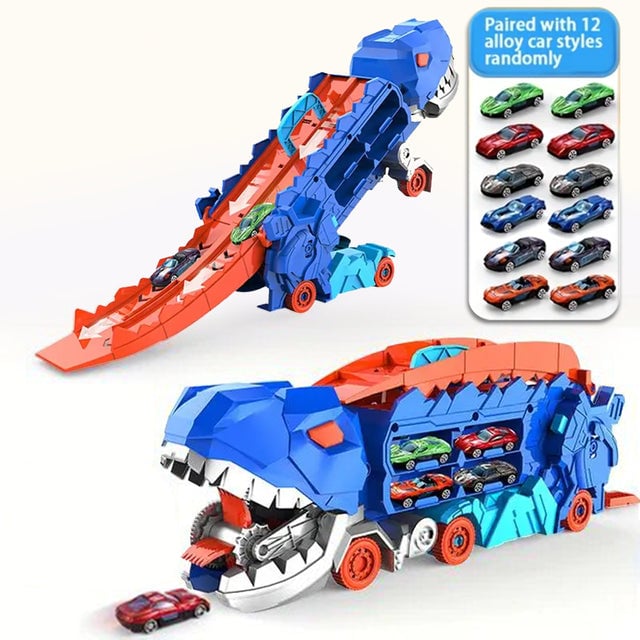 🚗 FREE SHIPPING🚗Transform Dinosaur Transport Devouring Truck With Foldable Sliding Track