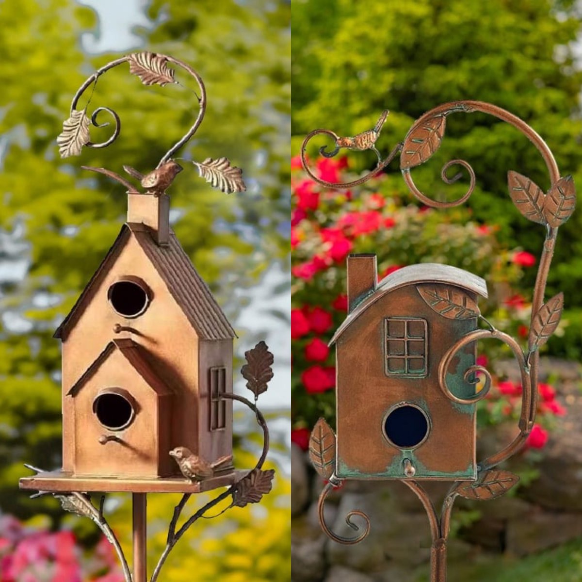 🍁Fall Harvest Sale: 60% OFF! everything! 💕Handmade Metal Birdhouse Garden Stakes