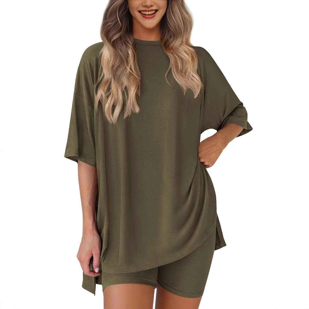 💝 2025 Sommer Casual Oversized Shirts Shorts Passendes zweiteiliges Lounge-Set für Frauen