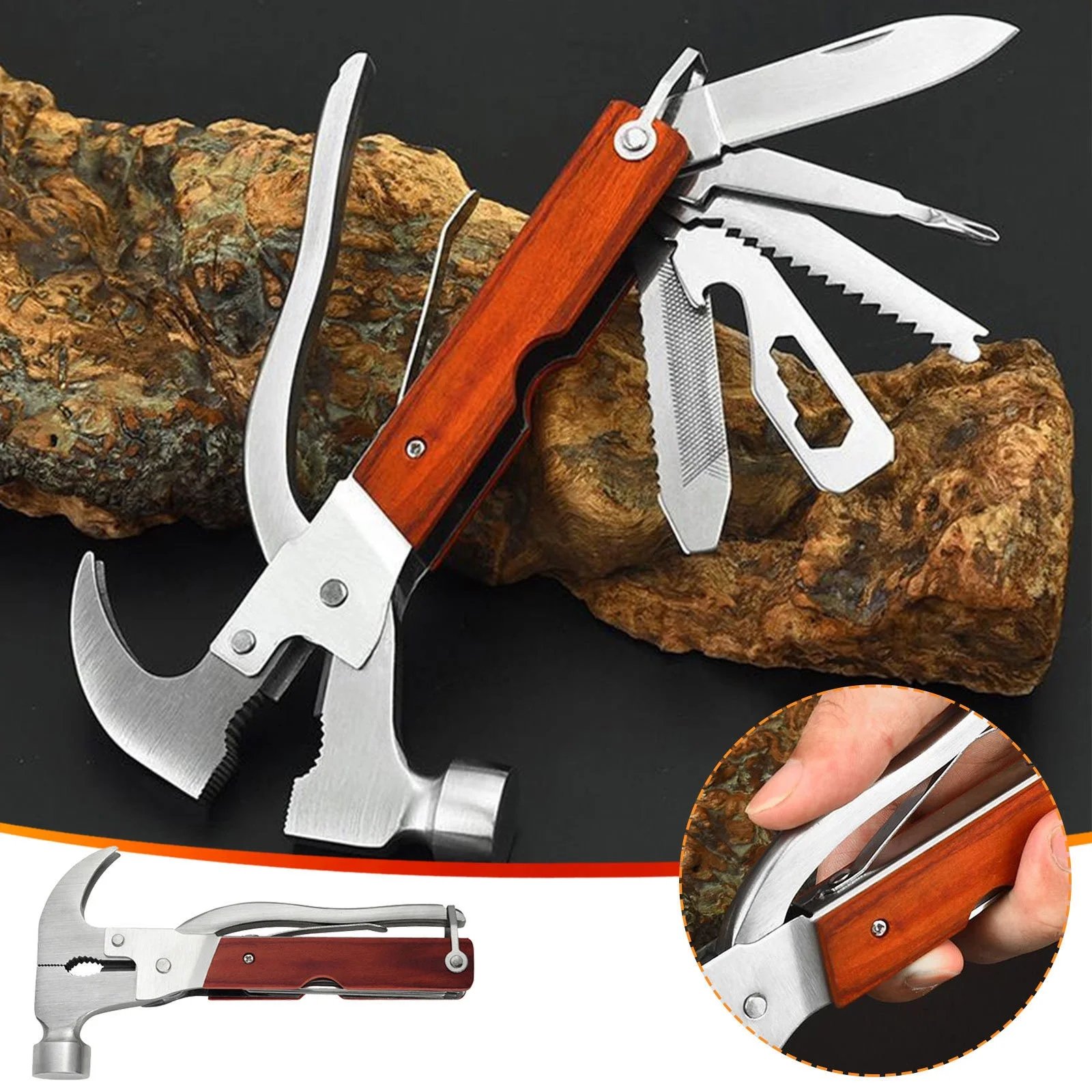 16 in 1 Multifunctional Axe Hammer Outdoor Emergency Safety Tool Saw Blade