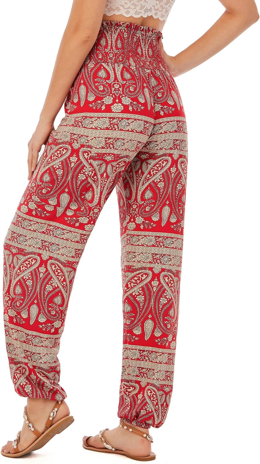 QIANXIZHAN Women's Harem Pants, High Waist Yoga Boho Trousers with Pockets