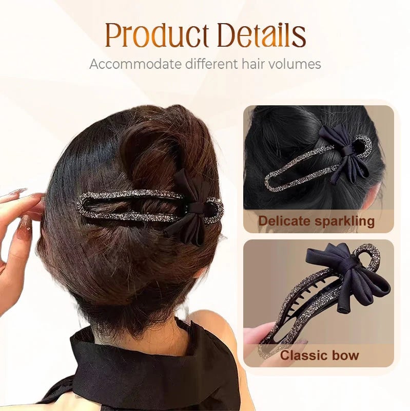 🍂TikTok Fall Sale — Last Day 70% OFF🎉Sparkling Elegant Black Bow Hair Clip for Updos