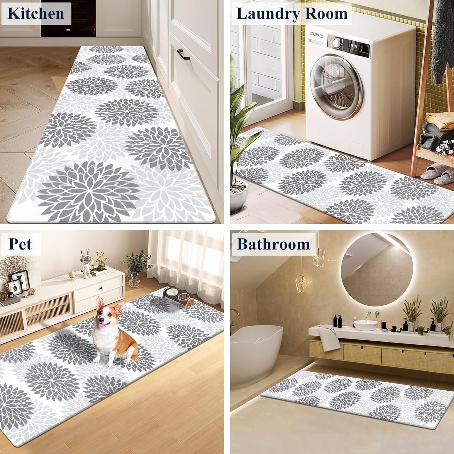 HEBE Anti Fatigue Kitchen Rug Sets 2 Piece Non Slip Kitchen Mats for Floor Cushioned Kitchen Rugs and Mats Waterproof Comfort Standing Mat Runner for Kitchen,Home Office,Sink,Laundry