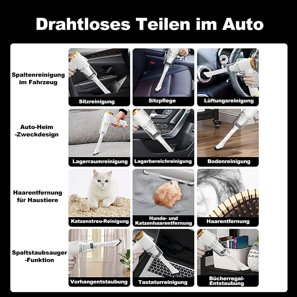 🔥Letzter Tag 49% Rabatt - Leistungsstarker kabelloser Autostaubsauger