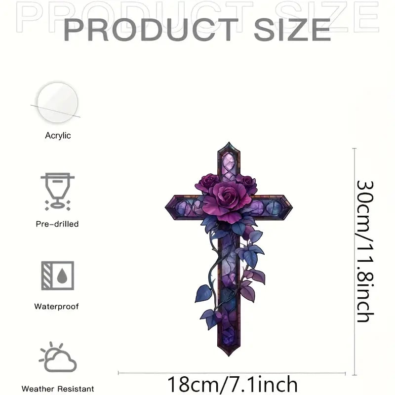 ✝️💜Purple Rose Cross Suncatcher Hanging Decor