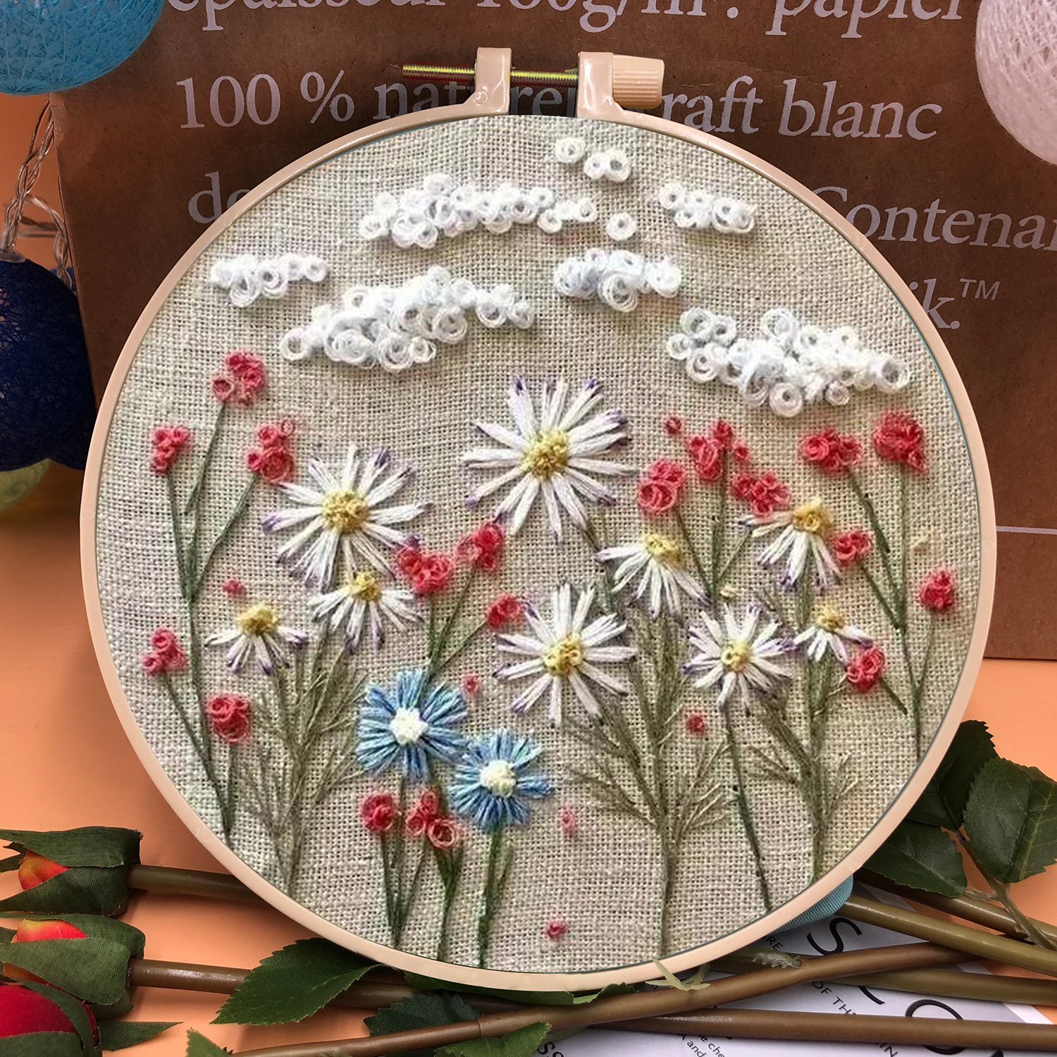 🎁Perfect Gift - 🔥Handmade Embroidery Hoop Flower Kit for Beginner