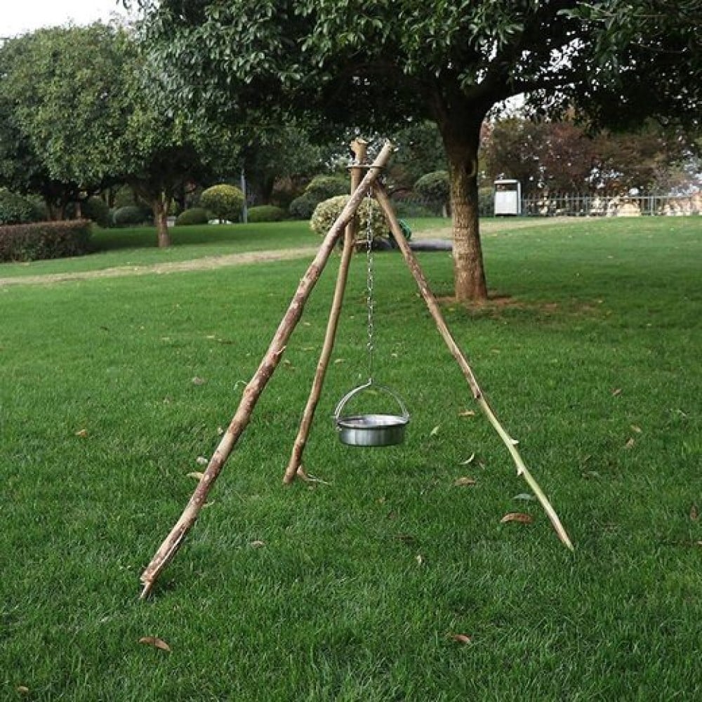 Portable Outdoor Pot Hanger Tripod Bracket Hanger Camping Supplies Bonfire Stainless Steel Tripod Storage Rack