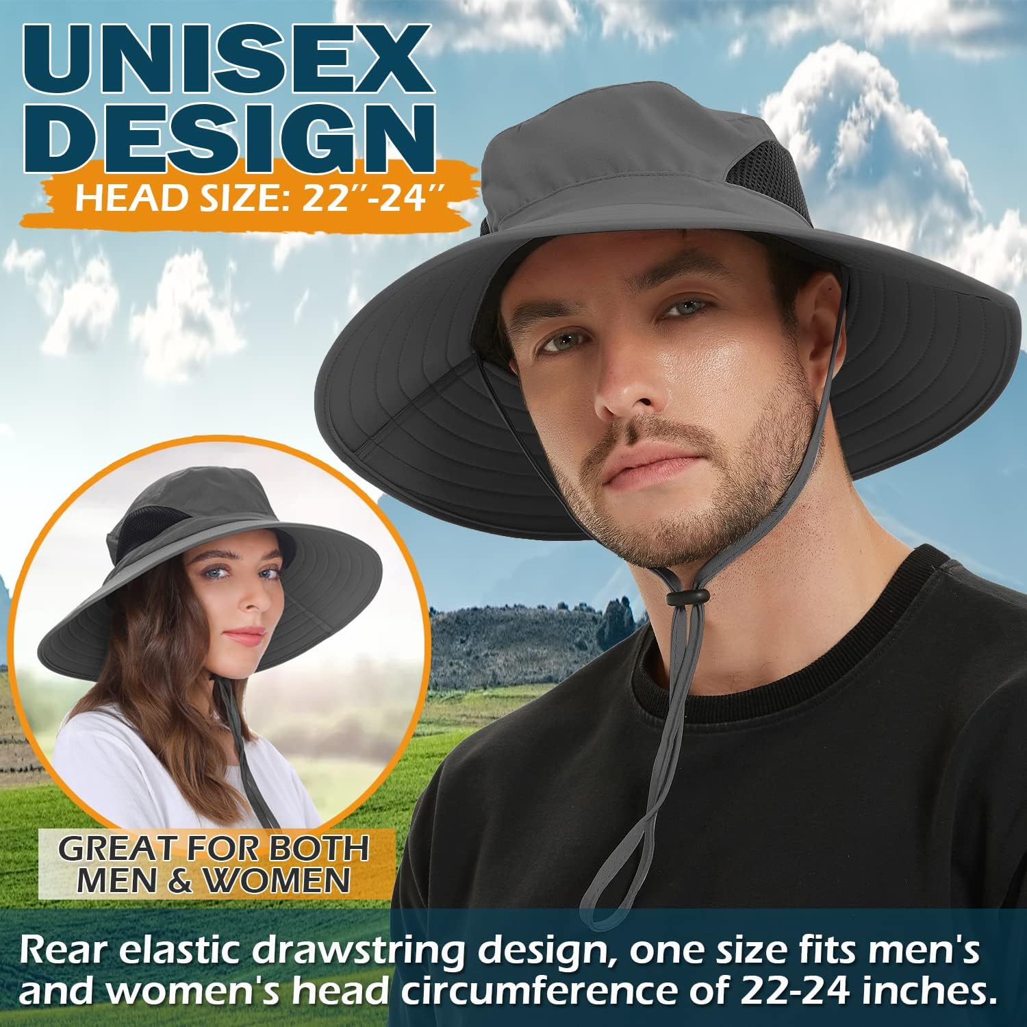 EINSKEY Unisex Sun Hat, Waterproof Wide Brim Bucket Hat Packable Boonie Hat for Fishing Hiking Gardening Safari Beach