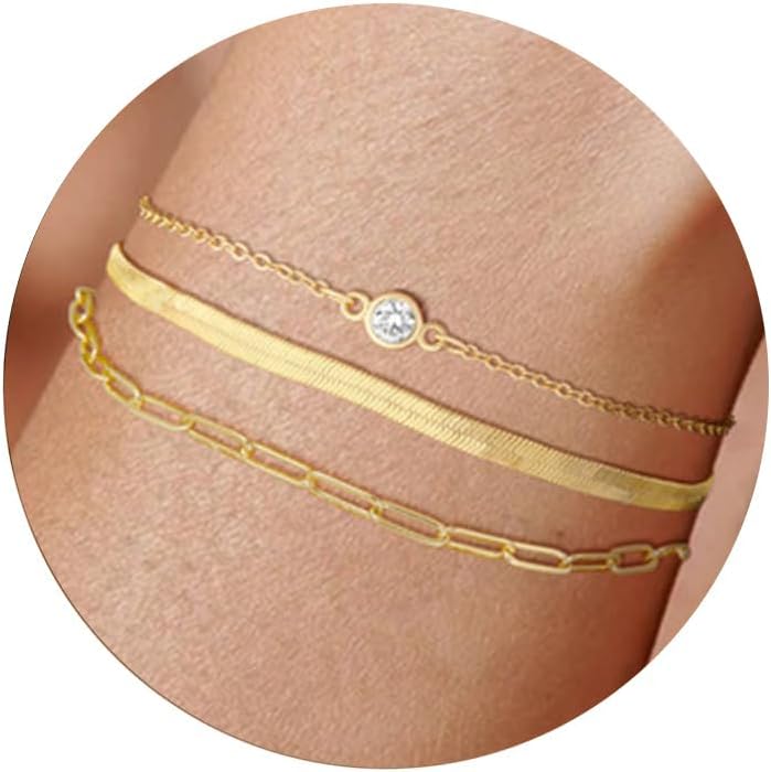 Moodear Gold Bracelet for Women 14K Real Gold Bracelet Sets for Women Dainty Snake Chain Bracelet Adjustable Cuban Link Bracelet for Women Cuff Bangle Gold Stackable Bracelets for Womens Jewelry Sets