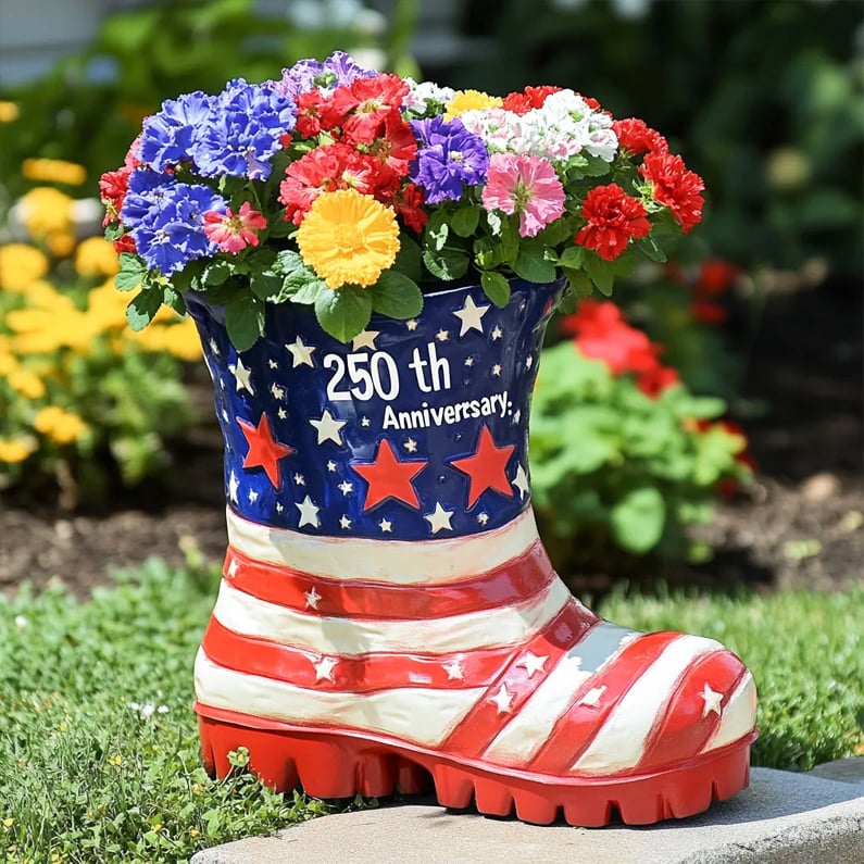 Celebrate 250 Years of Freedom with the Patriotic American Flag Boot Planter