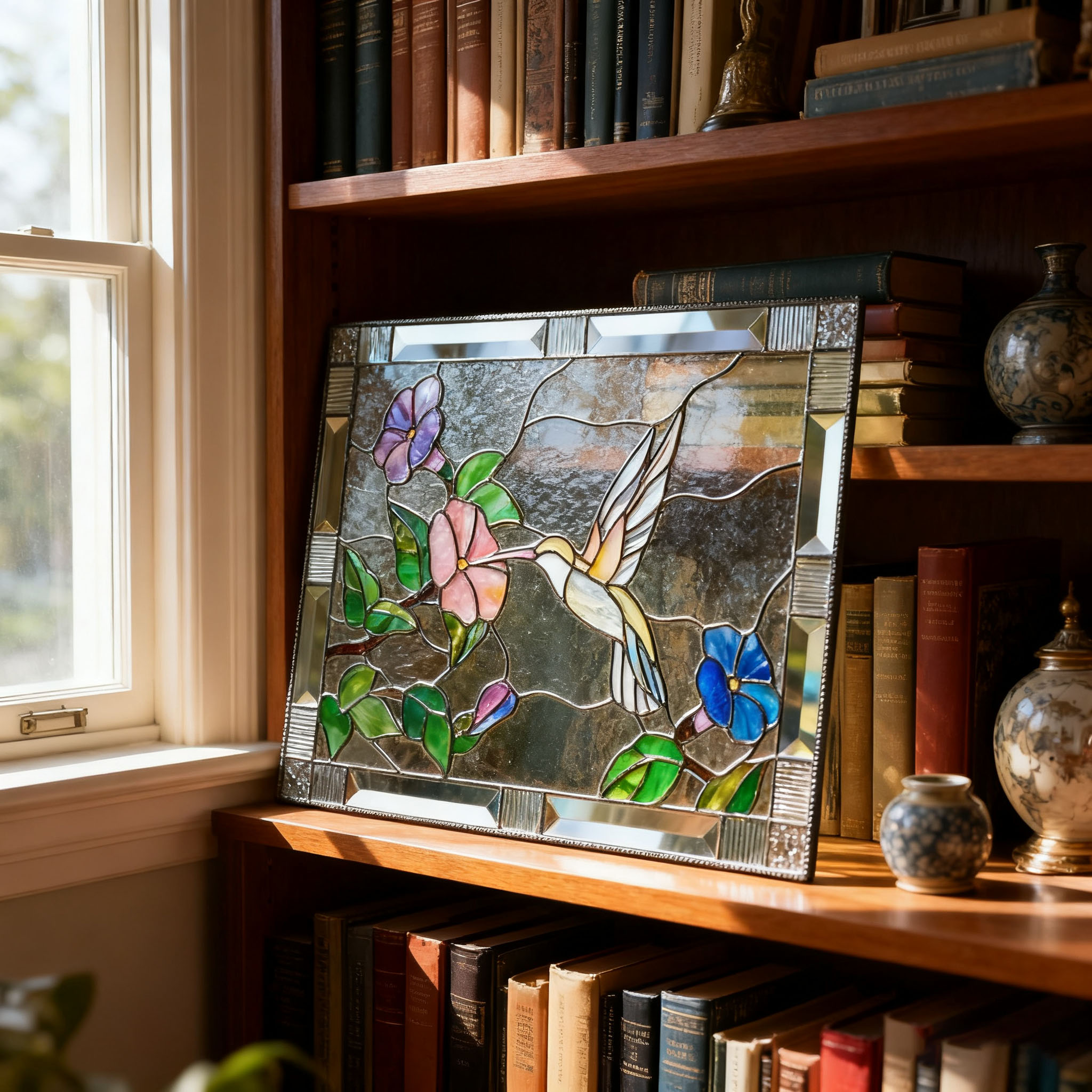 🎉🎨 Handcrafted Stained Glass Cardinal Window Panel – Vibrant Sun Catcher 🦜