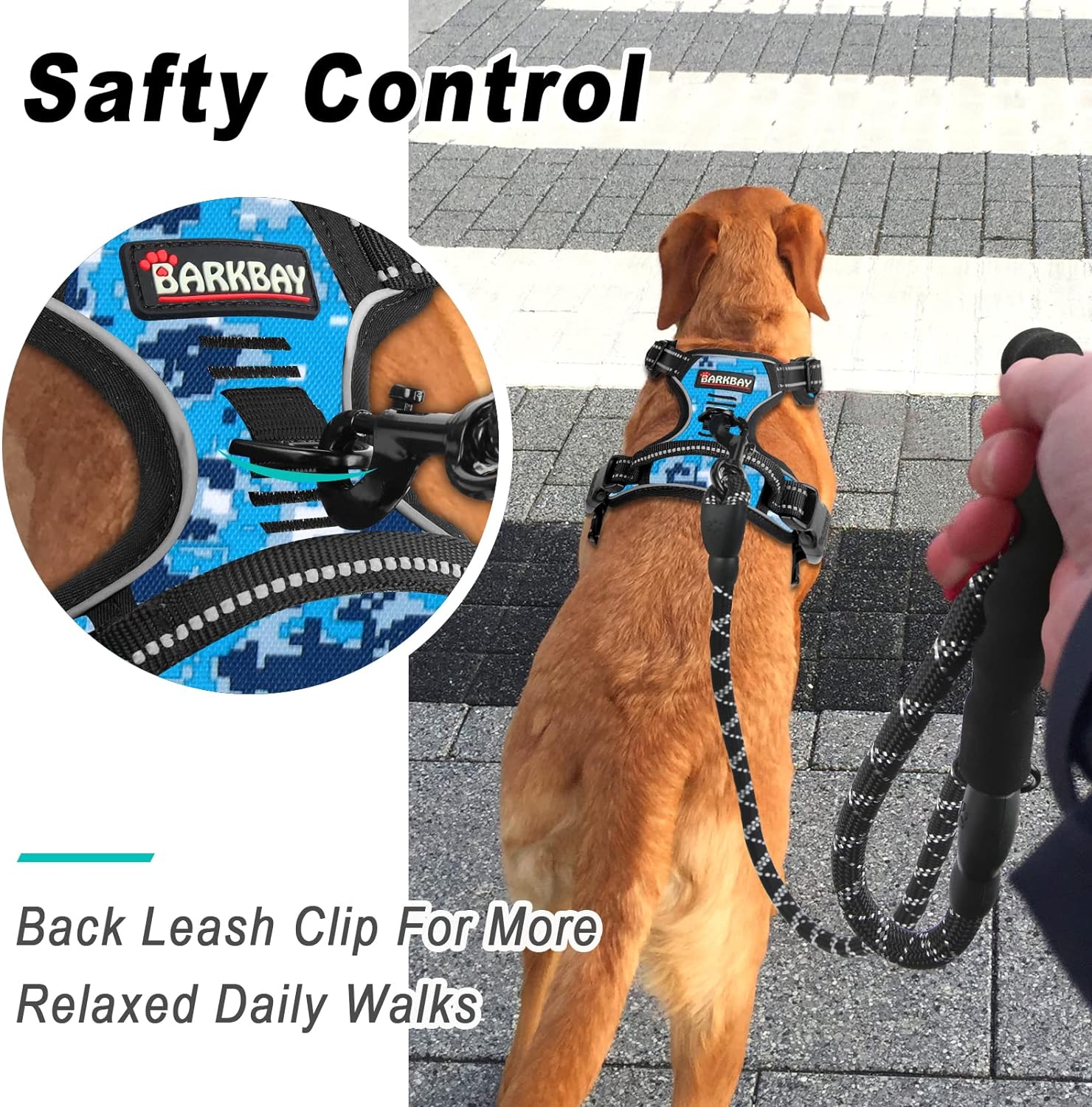 BARKBAY No Pull Dog Harness Front Clip Heavy Duty Reflective Easy Control Handle for Large Dog Walking(Black,L)